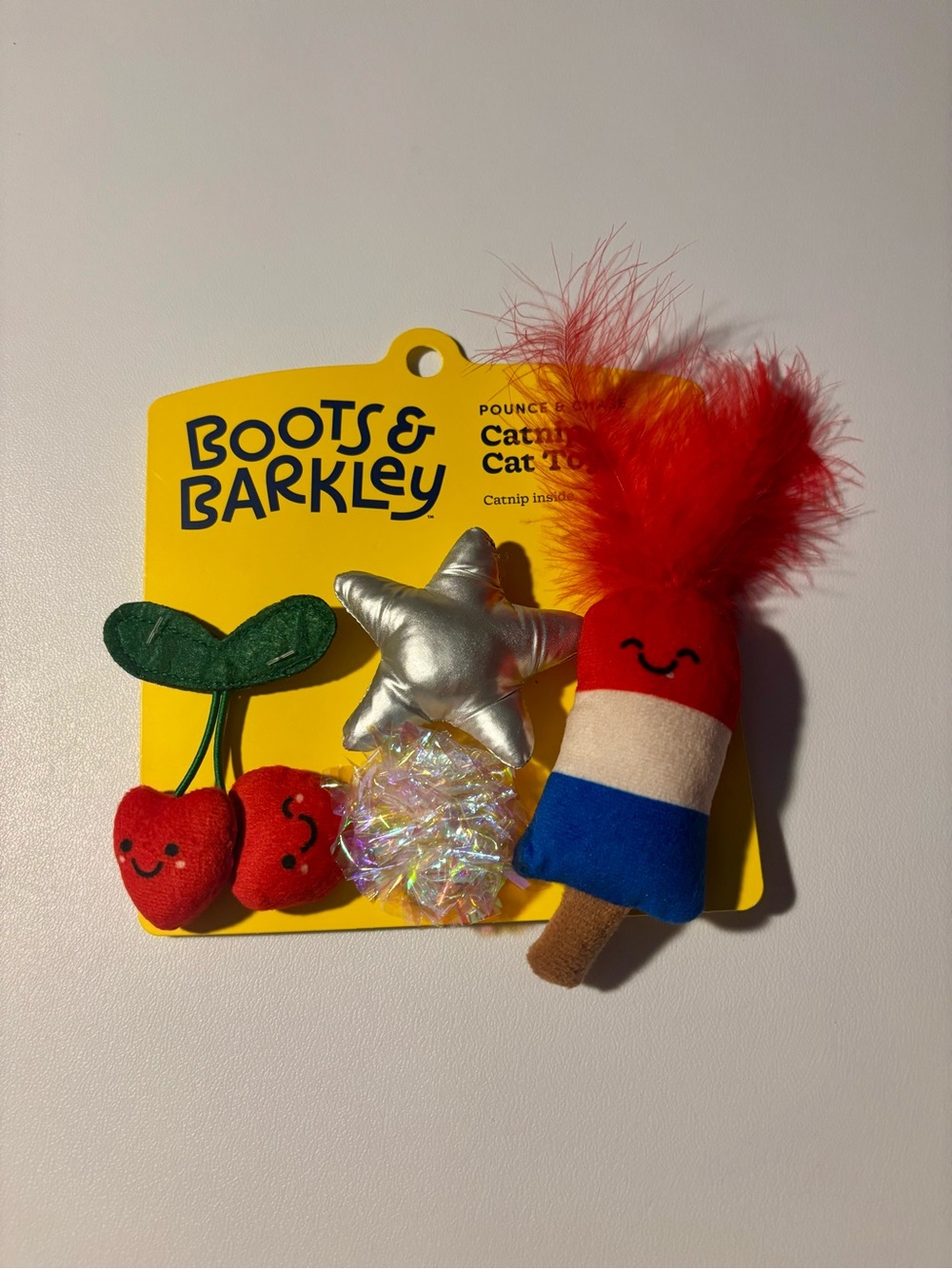 Boots & Barkley 3 Piece Catnip Cat Toy Set Cherries Star Pom Popsicle NWT Target